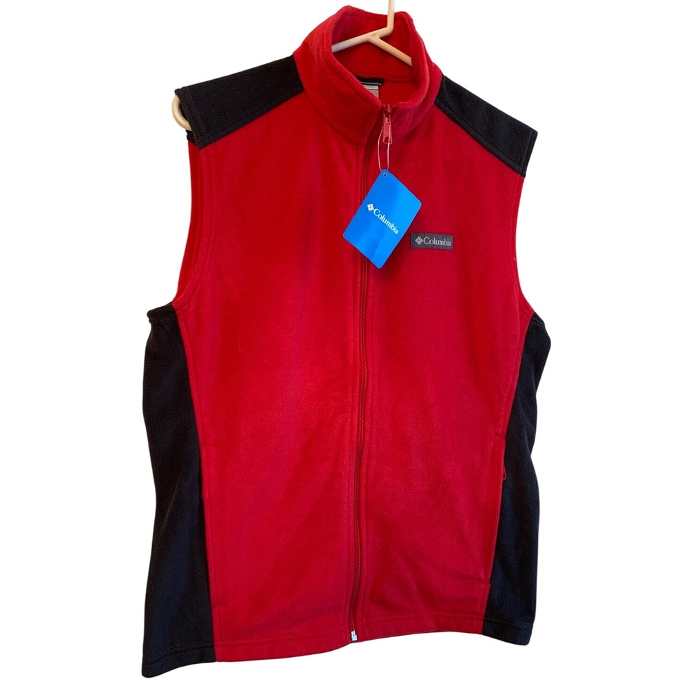 Small Columbia Mens Red and Gray Fleece Zip Up Steens Mountain Vest New